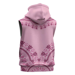 Afro Breast Cancer Awareness Dashiki Sleeveless Zip Hoodie Glamorous Pink - African Pride
