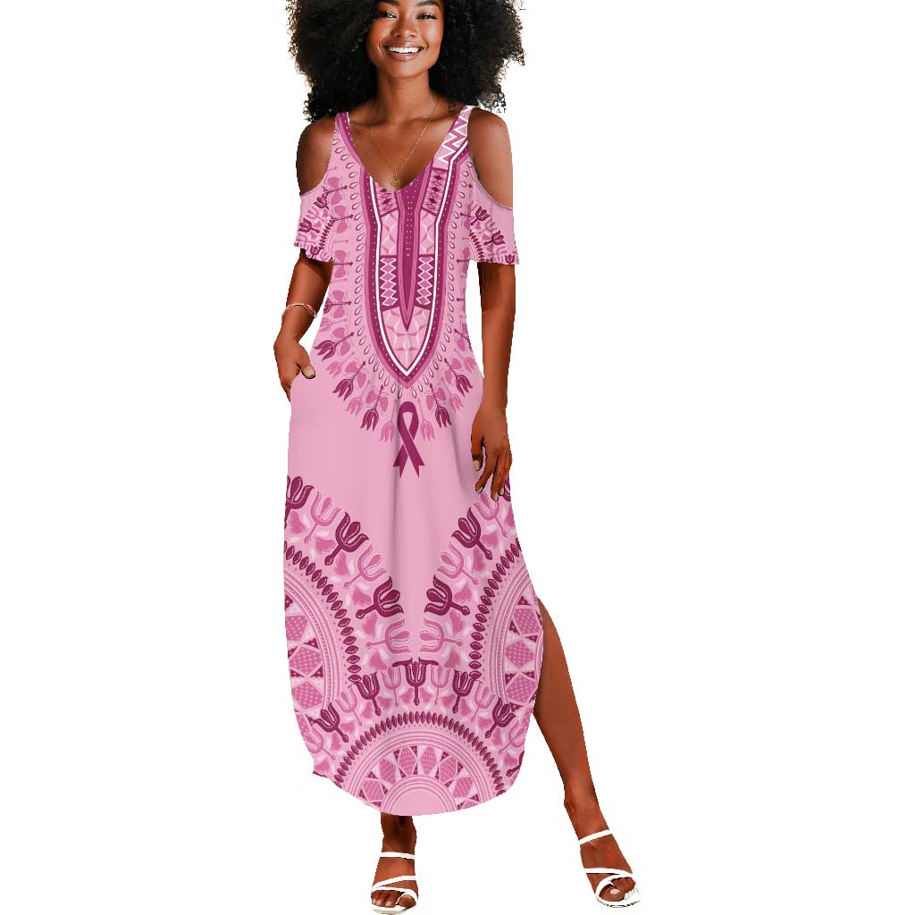 Afro Breast Cancer Awareness Dashiki Summer Maxi Dress Glamorous Pink - African Pride