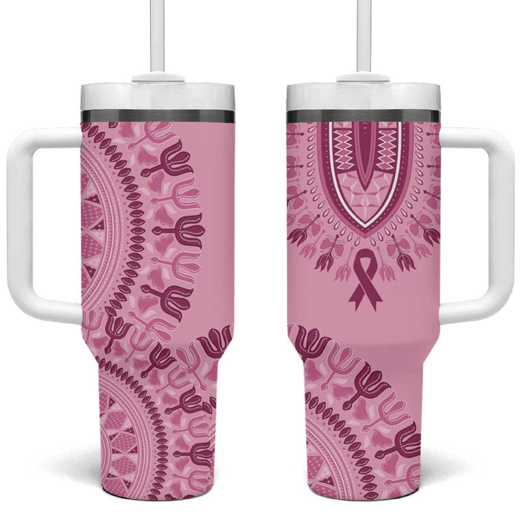 Afro Breast Cancer Awareness Dashiki Tumbler With Handle Glamorous Pink - African Pride