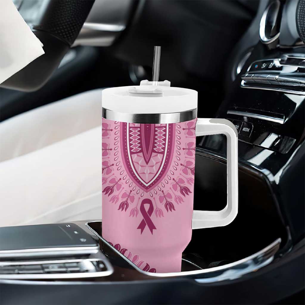 Afro Breast Cancer Awareness Dashiki Tumbler With Handle Glamorous Pink - African Pride