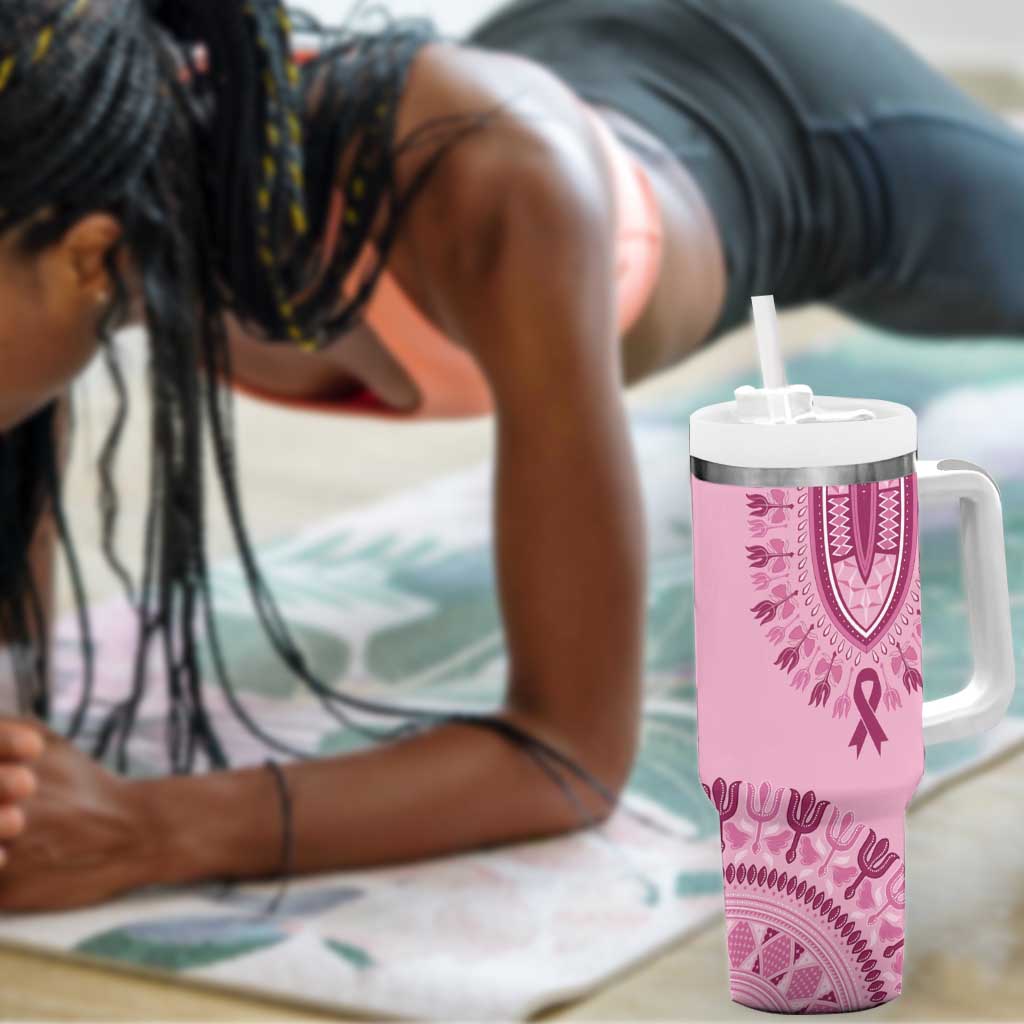 Afro Breast Cancer Awareness Dashiki Tumbler With Handle Glamorous Pink - African Pride