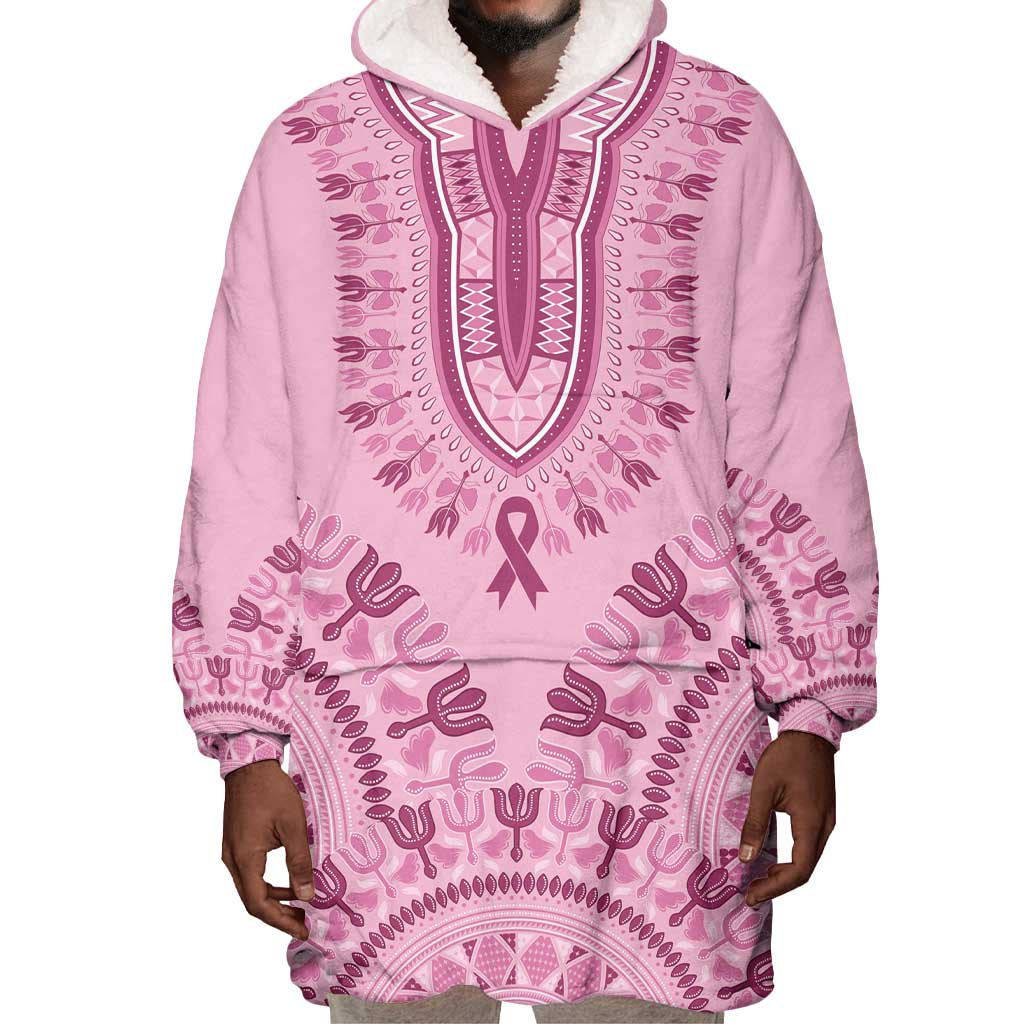 Afro Breast Cancer Awareness Dashiki Wearable Blanket Hoodie Glamorous Pink - African Pride
