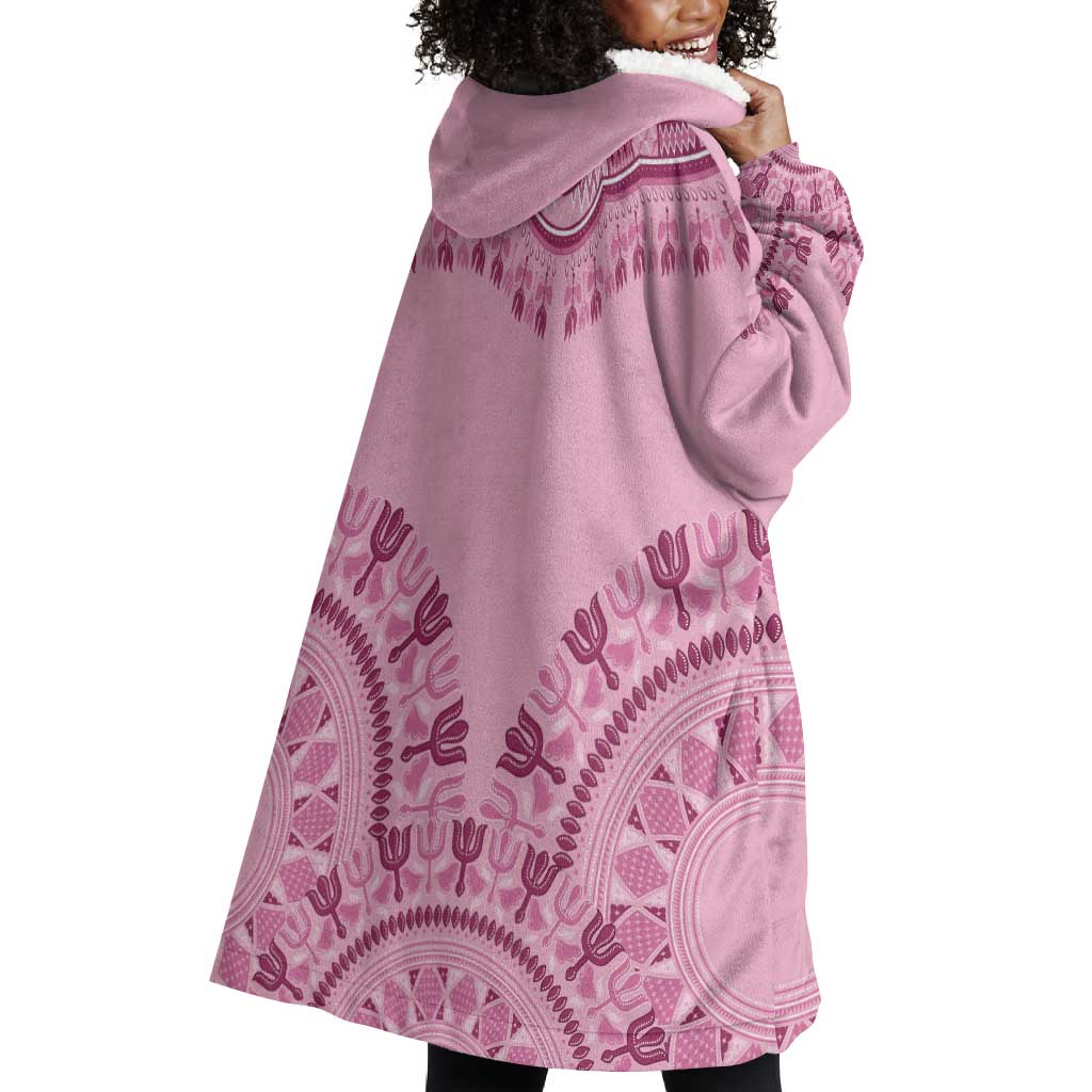Afro Breast Cancer Awareness Dashiki Wearable Blanket Hoodie Glamorous Pink - African Pride