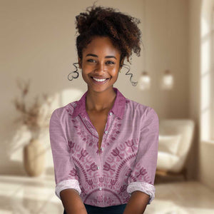 Afro Breast Cancer Awareness Dashiki Women Casual Shirt Glamorous Pink - African Pride