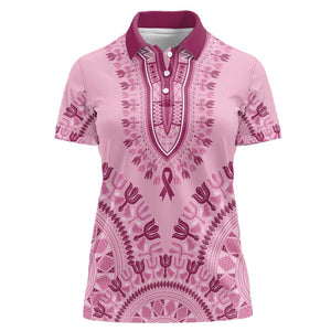 Afro Breast Cancer Awareness Dashiki Women Polo Shirt Glamorous Pink - African Pride