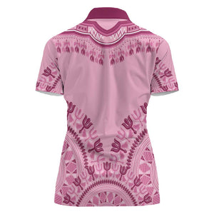 Afro Breast Cancer Awareness Dashiki Women Polo Shirt Glamorous Pink - African Pride