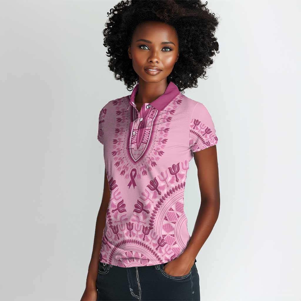 Afro Breast Cancer Awareness Dashiki Women Polo Shirt Glamorous Pink - African Pride
