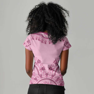 Afro Breast Cancer Awareness Dashiki Women V-Neck T-Shirt Glamorous Pink - African Pride
