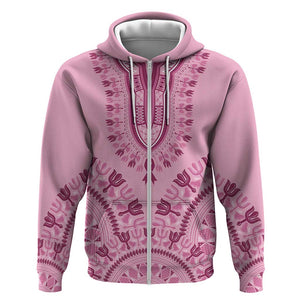 Afro Breast Cancer Awareness Dashiki Zip Hoodie Glamorous Pink - African Pride