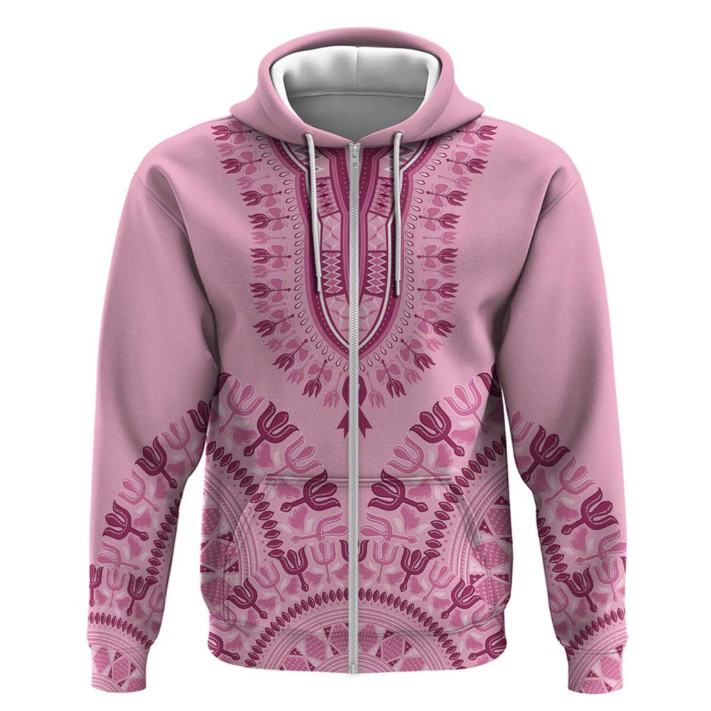 Afro Breast Cancer Awareness Dashiki Zip Hoodie Glamorous Pink - African Pride