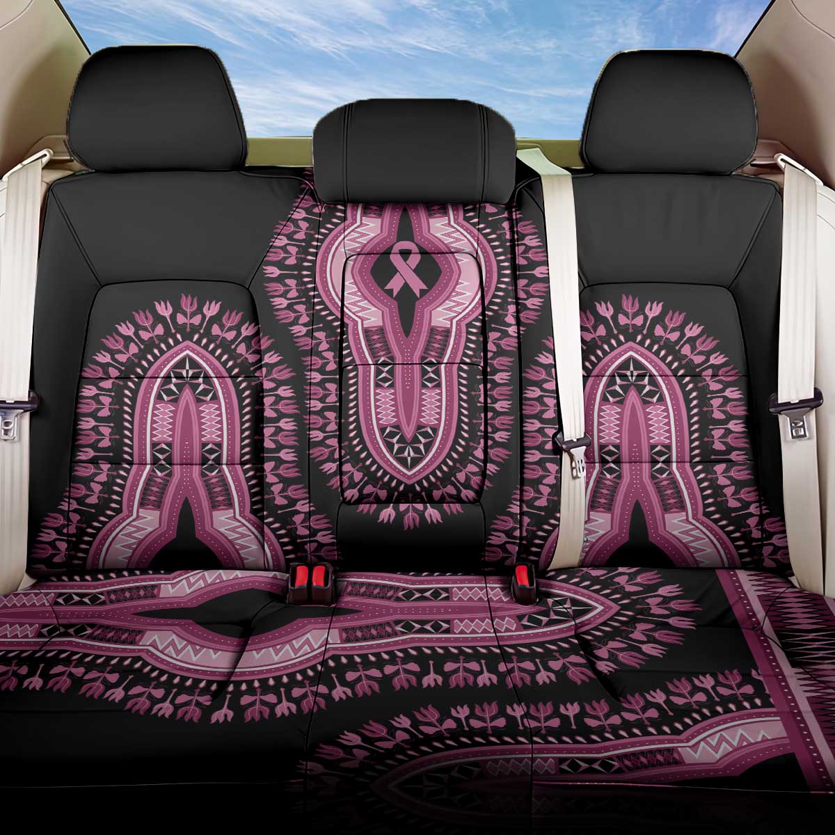 Breast Cancer Awareness Pink Ribbon Afro Back Car Seat Cover Dashiki Style - African Pride