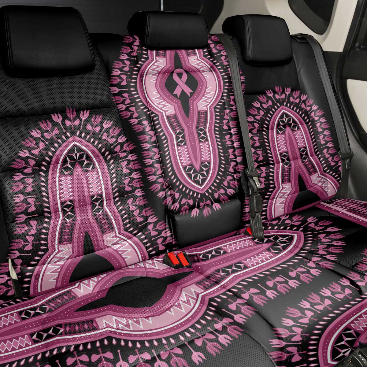 Breast Cancer Awareness Pink Ribbon Afro Back Car Seat Cover Dashiki Style - African Pride