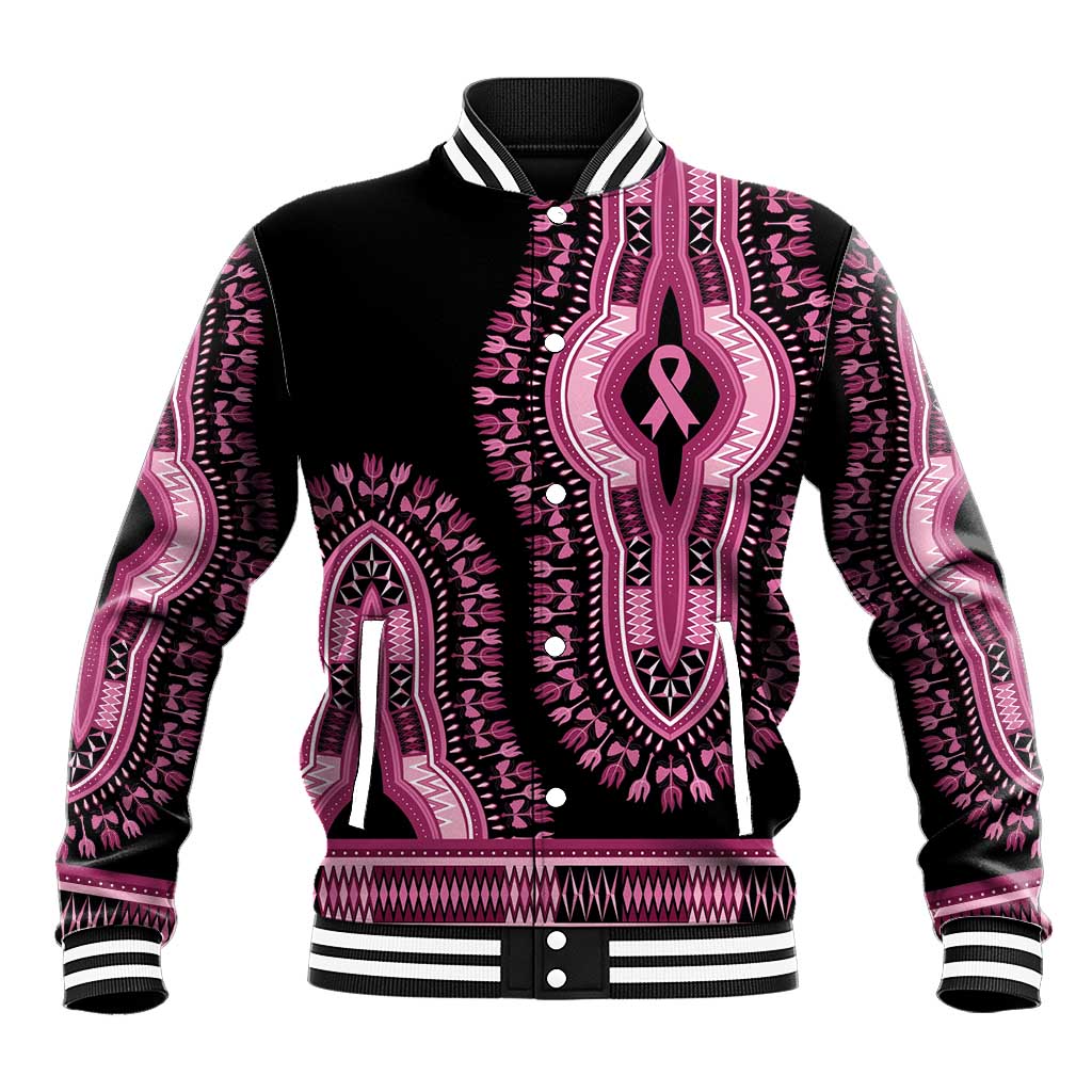 Breast Cancer Awareness Pink Ribbon Afro Baseball Jacket Dashiki Style - African Pride