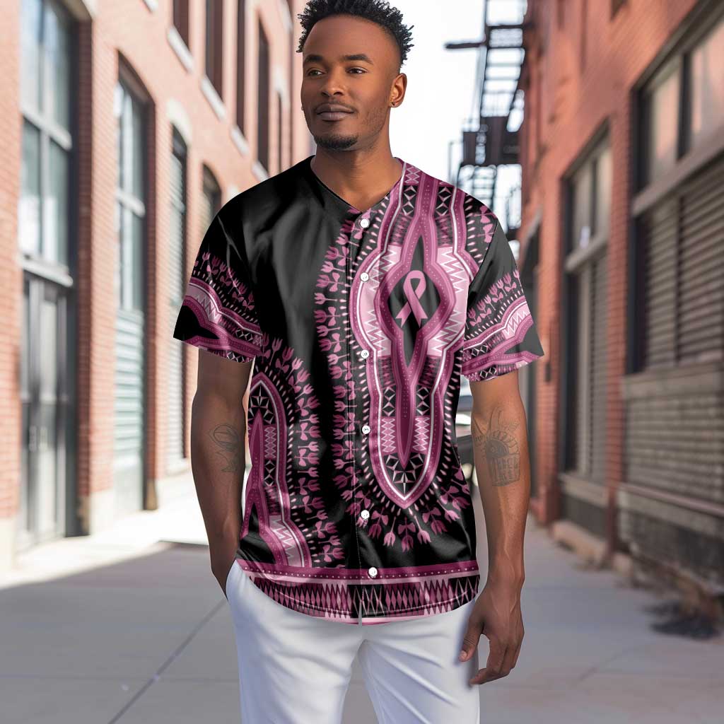Breast Cancer Awareness Pink Ribbon Afro Baseball Jersey Dashiki Style - African Pride