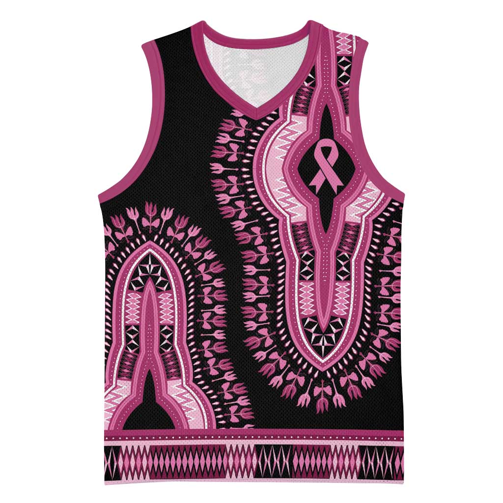 Breast Cancer Awareness Pink Ribbon Afro Basketball Jersey Dashiki Style - African Pride