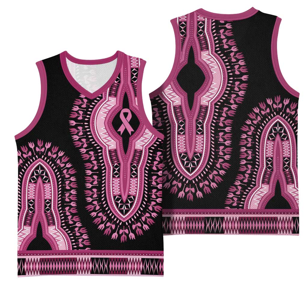 Breast Cancer Awareness Pink Ribbon Afro Basketball Jersey Dashiki Style - African Pride