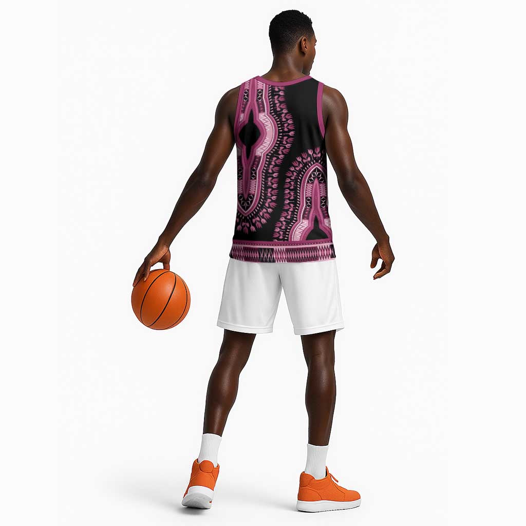 Breast Cancer Awareness Pink Ribbon Afro Basketball Jersey Dashiki Style - African Pride