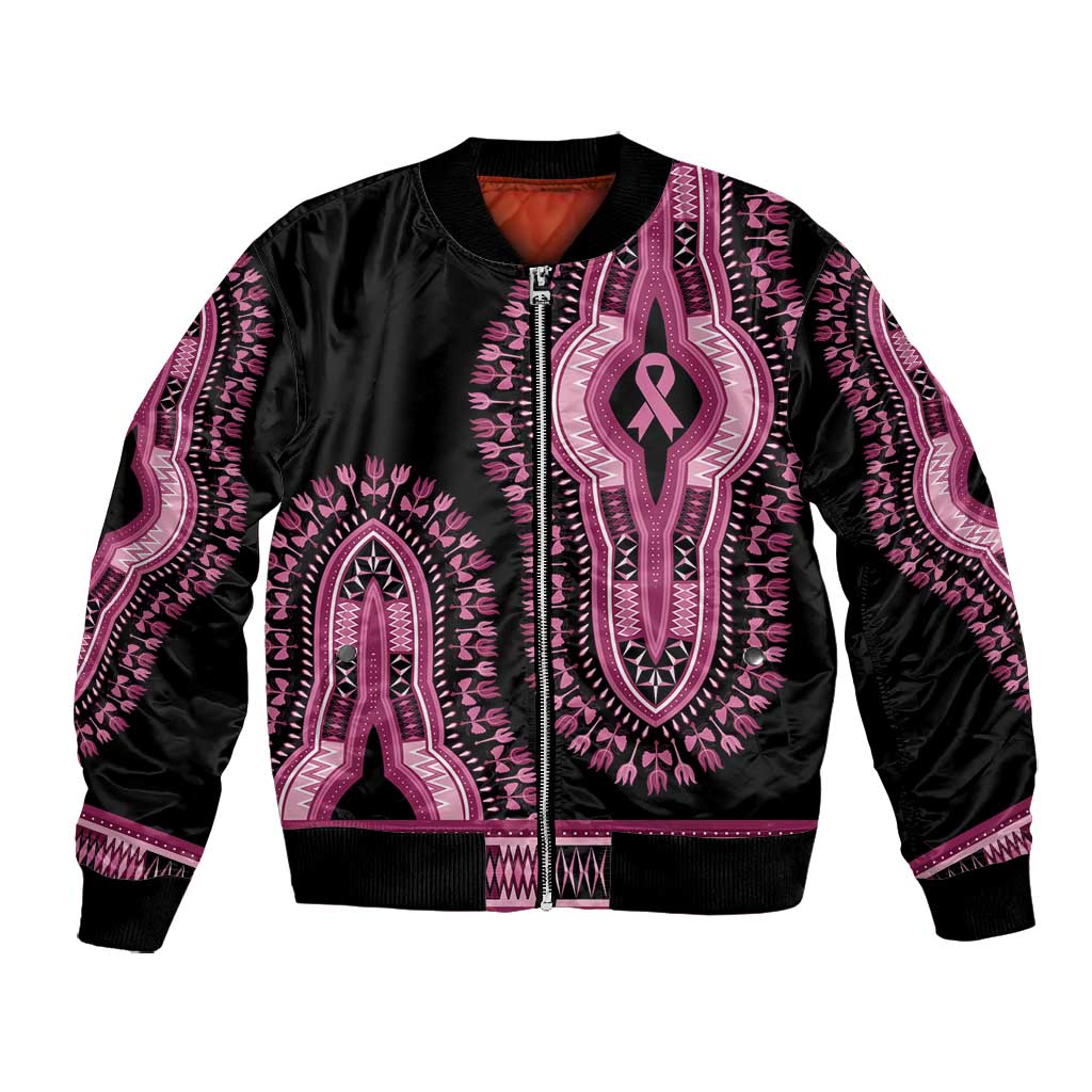 Breast Cancer Awareness Pink Ribbon Afro Bomber Jacket Dashiki Style - African Pride