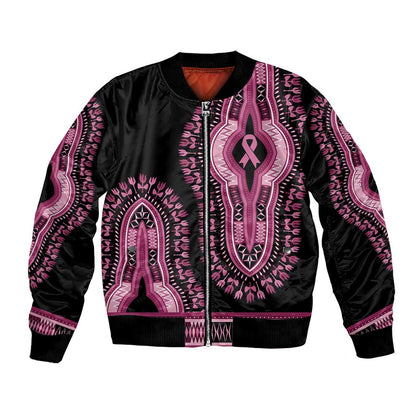 Breast Cancer Awareness Pink Ribbon Afro Bomber Jacket Dashiki Style - African Pride