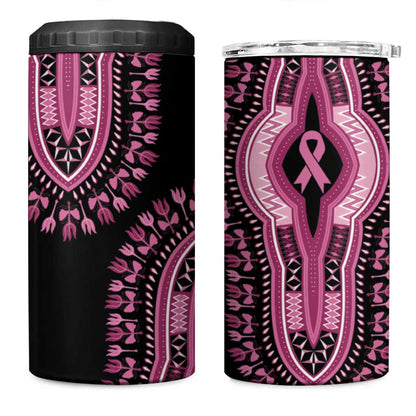 Breast Cancer Awareness Pink Ribbon Afro 4 in 1 Can Cooler Tumbler Dashiki Style - African Pride