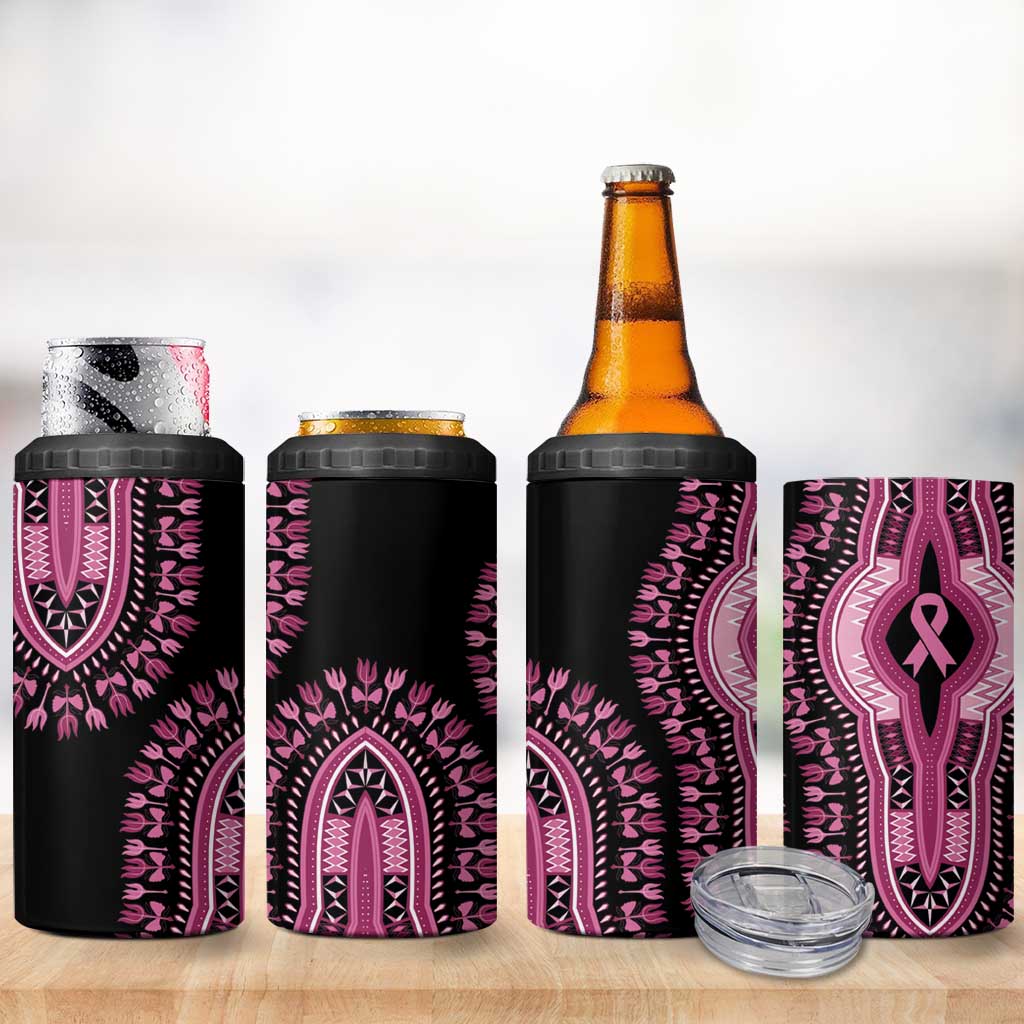 Breast Cancer Awareness Pink Ribbon Afro 4 in 1 Can Cooler Tumbler Dashiki Style - African Pride