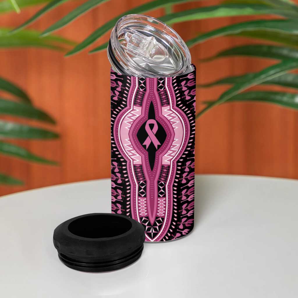 Breast Cancer Awareness Pink Ribbon Afro 4 in 1 Can Cooler Tumbler Dashiki Style - African Pride