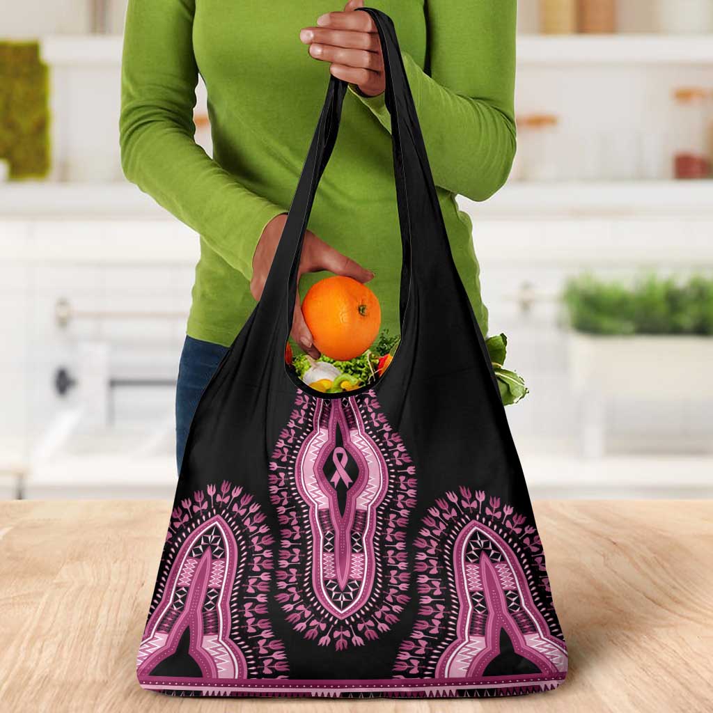 Breast Cancer Awareness Pink Ribbon Afro Grocery Bag Dashiki Style - African Pride