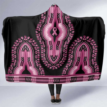 Breast Cancer Awareness Pink Ribbon Afro Hooded Blanket Dashiki Style - African Pride