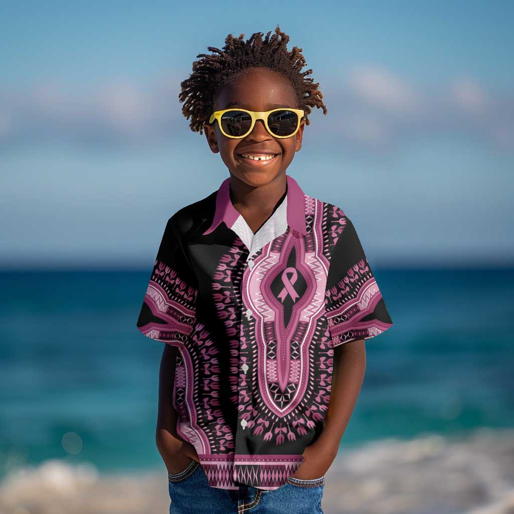 Breast Cancer Awareness Pink Ribbon Afro Kid Hawaiian Shirt Dashiki Style - African Pride