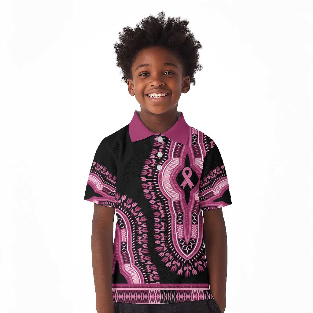 Breast Cancer Awareness Pink Ribbon Afro Kid Polo Shirt Dashiki Style - African Pride
