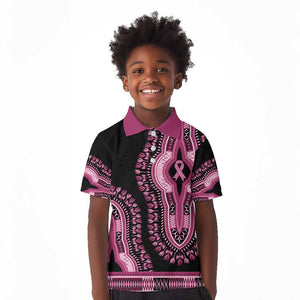 Breast Cancer Awareness Pink Ribbon Afro Kid Polo Shirt Dashiki Style - African Pride