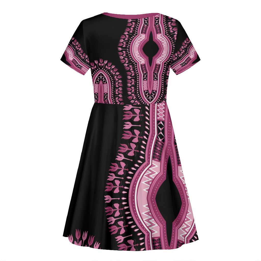 Breast Cancer Awareness Pink Ribbon Afro Kid Short Sleeve Dress Dashiki Style - African Pride