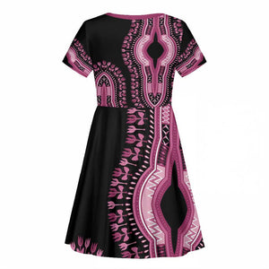 Breast Cancer Awareness Pink Ribbon Afro Kid Short Sleeve Dress Dashiki Style - African Pride