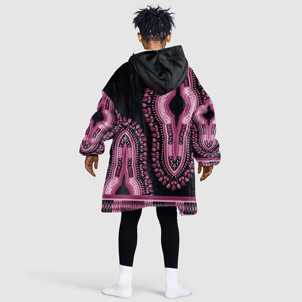 Breast Cancer Awareness Pink Ribbon Afro Kid Wearable Blanket Hoodie Dashiki Style - African Pride