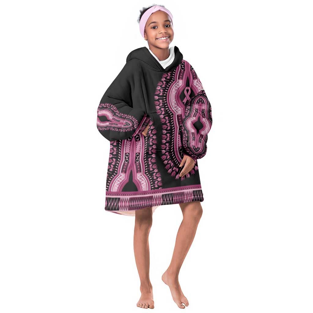 Breast Cancer Awareness Pink Ribbon Afro Kid Wearable Blanket Hoodie Dashiki Style - African Pride