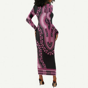 Breast Cancer Awareness Pink Ribbon Afro Long Sleeve Bodycon Dress Dashiki Style - African Pride