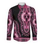 Breast Cancer Awareness Pink Ribbon Afro Long Sleeve Button Shirt Dashiki Style - African Pride