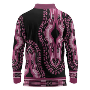 Breast Cancer Awareness Pink Ribbon Afro Long Sleeve Polo Shirt Dashiki Style - African Pride