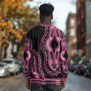 Breast Cancer Awareness Pink Ribbon Afro Long Sleeve Shirt Dashiki Style - African Pride