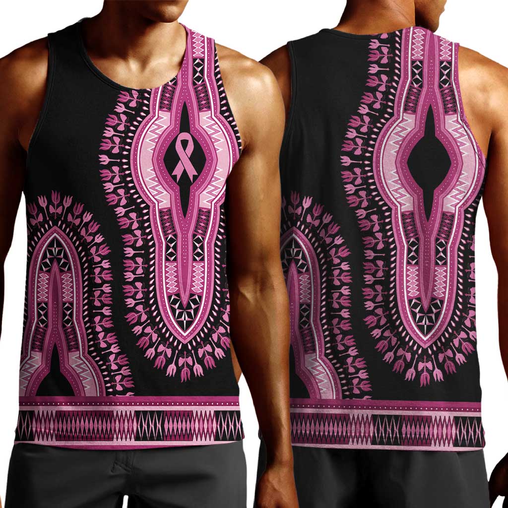 Breast Cancer Awareness Pink Ribbon Afro Men Tank Top Dashiki Style - African Pride