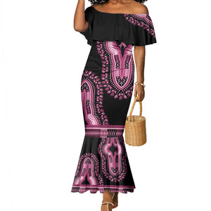Breast Cancer Awareness Pink Ribbon Afro Mermaid Dress Dashiki Style - African Pride
