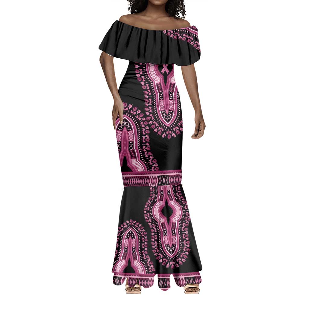 Breast Cancer Awareness Pink Ribbon Afro Mermaid Dress Dashiki Style - African Pride