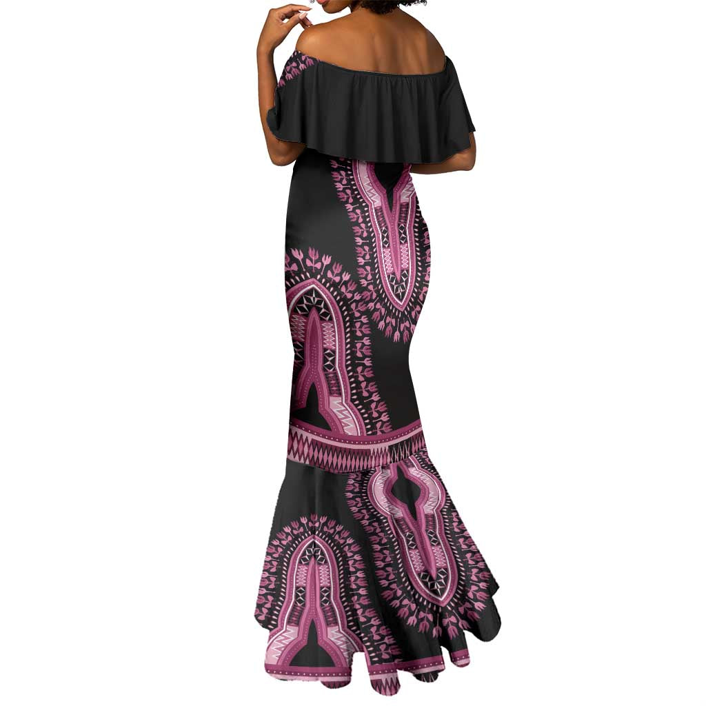 Breast Cancer Awareness Pink Ribbon Afro Mermaid Dress Dashiki Style - African Pride