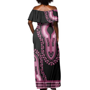 Breast Cancer Awareness Pink Ribbon Afro Off Shoulder Maxi Dress Dashiki Style - African Pride