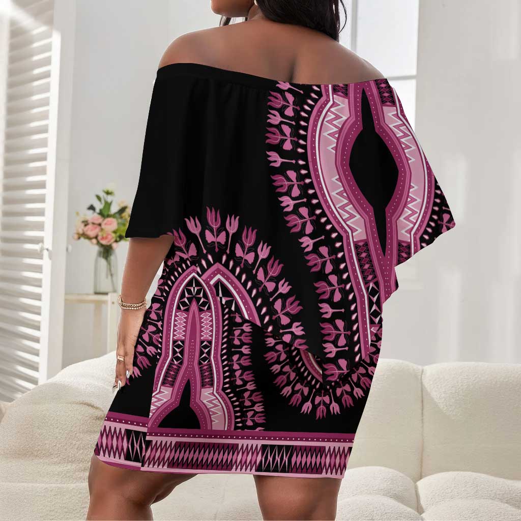 Breast Cancer Awareness Pink Ribbon Afro Off Shoulder Short Dress Dashiki Style by African Pride