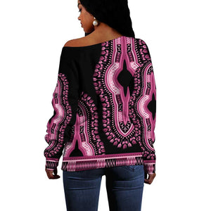 Breast Cancer Awareness Pink Ribbon Afro Off Shoulder Sweater Dashiki Style - African Pride