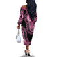 Breast Cancer Awareness Pink Ribbon Afro Off The Shoulder Long Sleeve Dress Dashiki Style - African Pride