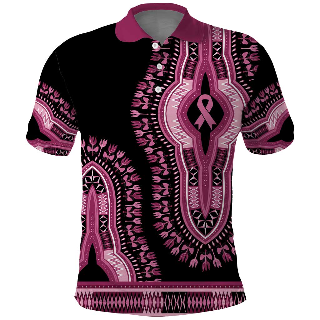 Breast Cancer Awareness Pink Ribbon Afro Polo Shirt Dashiki Style - African Pride