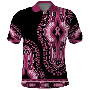 Breast Cancer Awareness Pink Ribbon Afro Polo Shirt Dashiki Style - African Pride