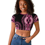 Breast Cancer Awareness Pink Ribbon Afro Raglan Cropped T shirt Dashiki Style - African Pride